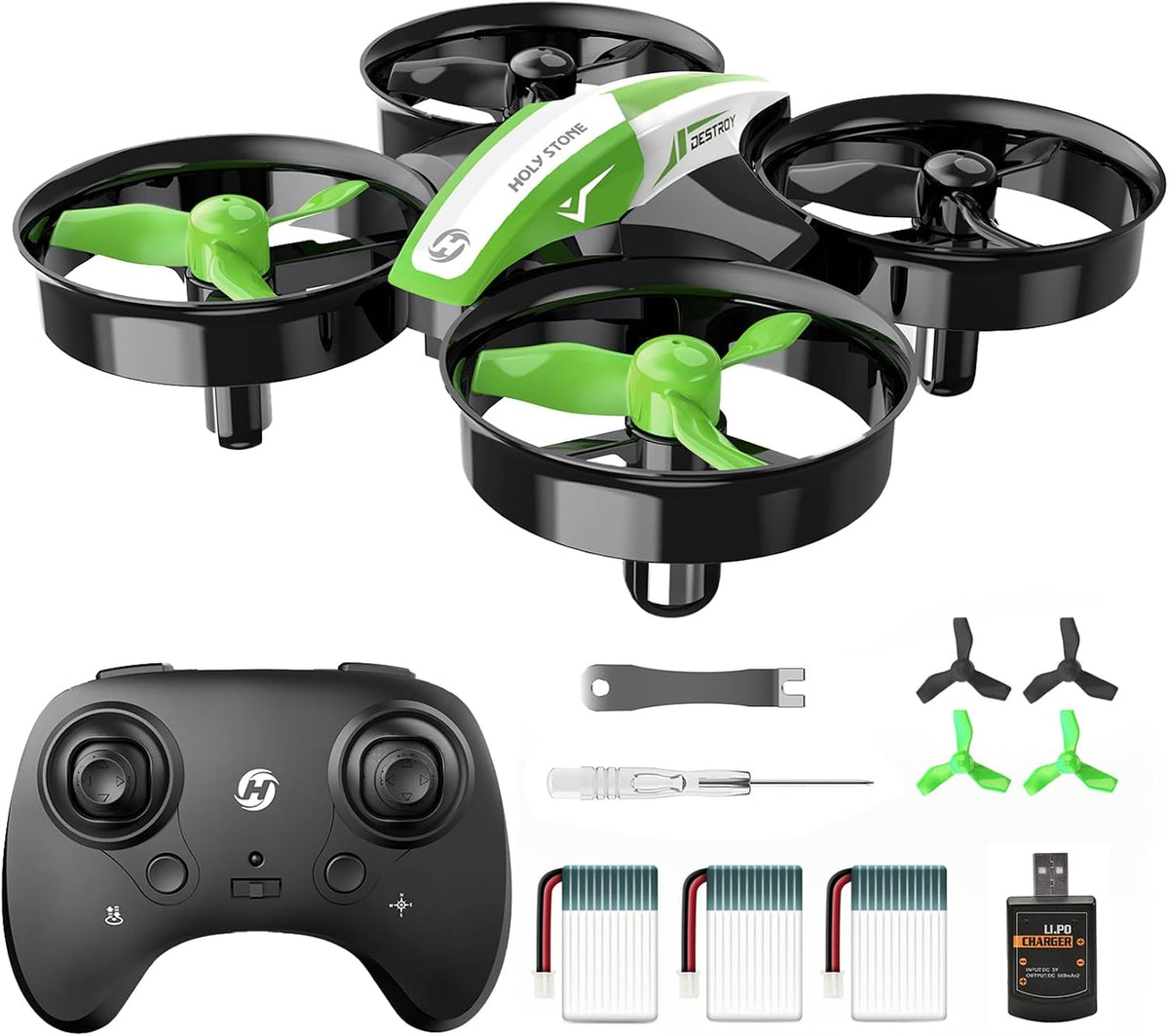 Holy Stone Mini Drone para Niños y Principiantes, Cuadricóptero Interior y Exterior para Niños y Niñas con Auto Hover, Vueltas 3D, 3 Baterías, Modo Sin Cabeza, Excelente Juguete de Regalo de Pascua para Niños y Niñas, HS210 Verde