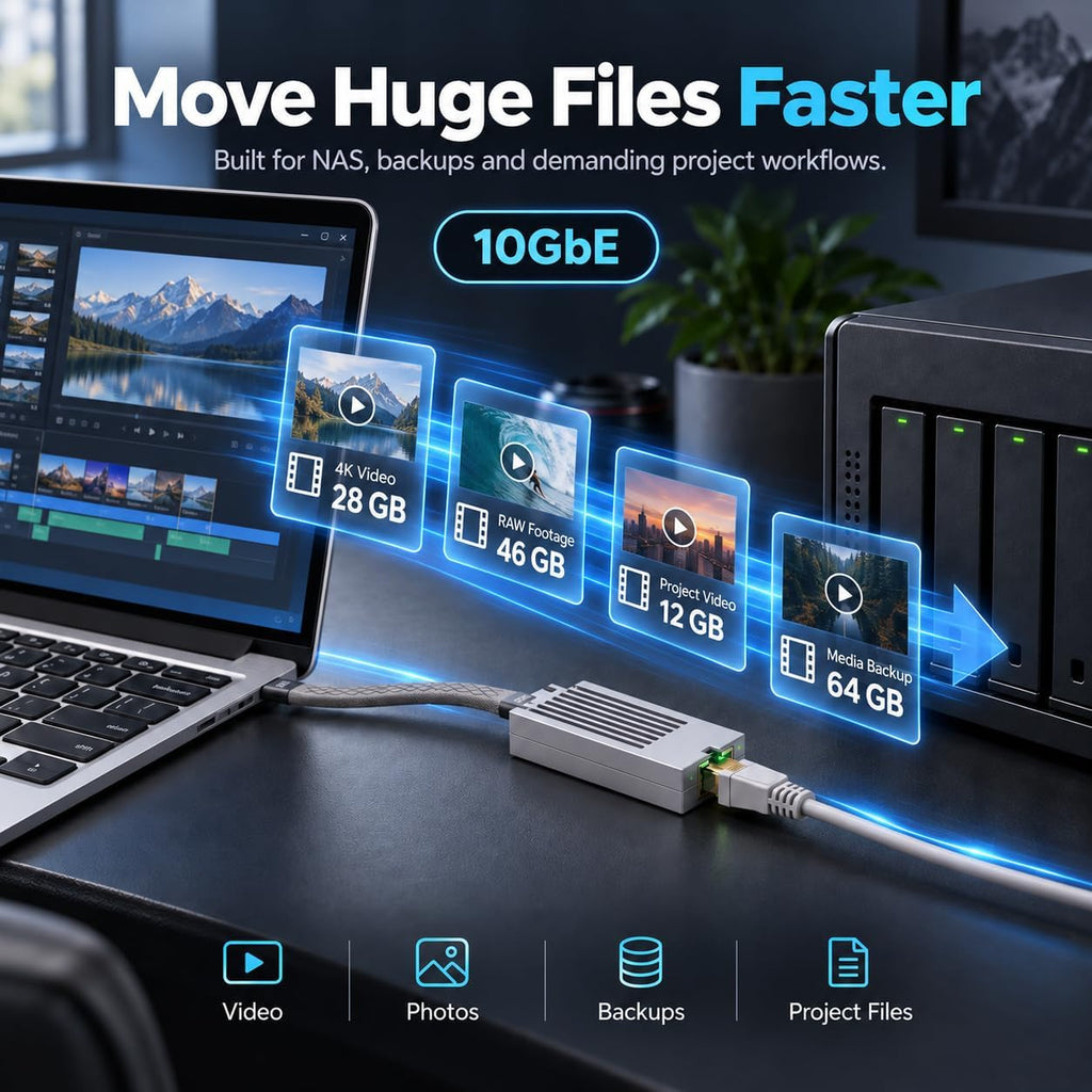 Adaptador USB C a Ethernet de 10 Gb, bajo calor y silencioso, widspii