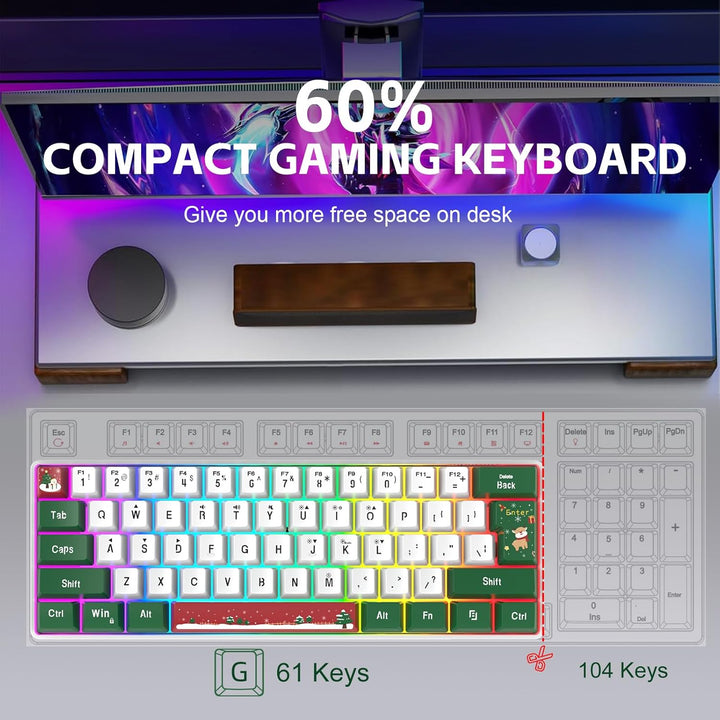 Snpurdiri Teclado para juegos 60% con cable, retroiluminado RGB, pe...