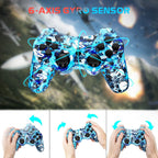 CHENGDAO Controlador para PS3 2 Pack Controladores Inalámbricos para PlayStation 3 6-Axis con Doble Vibración de Alto Rendimiento, Control de Movimiento, Cable de Carga USB (Calavera + Azul)