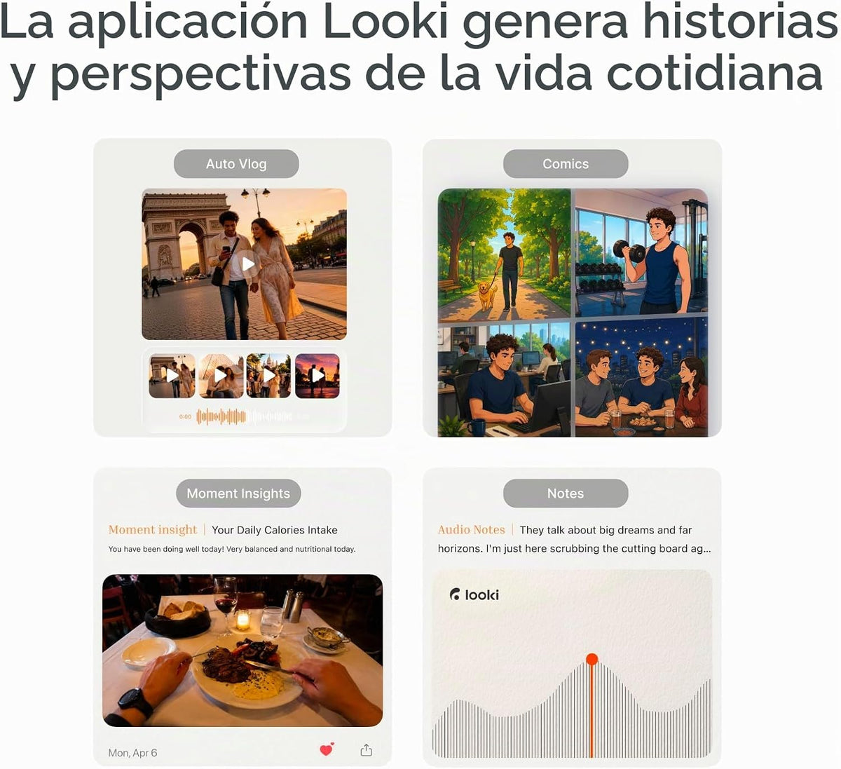 Looki L1 AI Multimodal usable de por vida, dispositivo de registro de vida ligero de acción manos libres de 1.13 oz con video de 1080P, 3 micrófonos, vlogs de IA y cómics, inteligencia proactiva