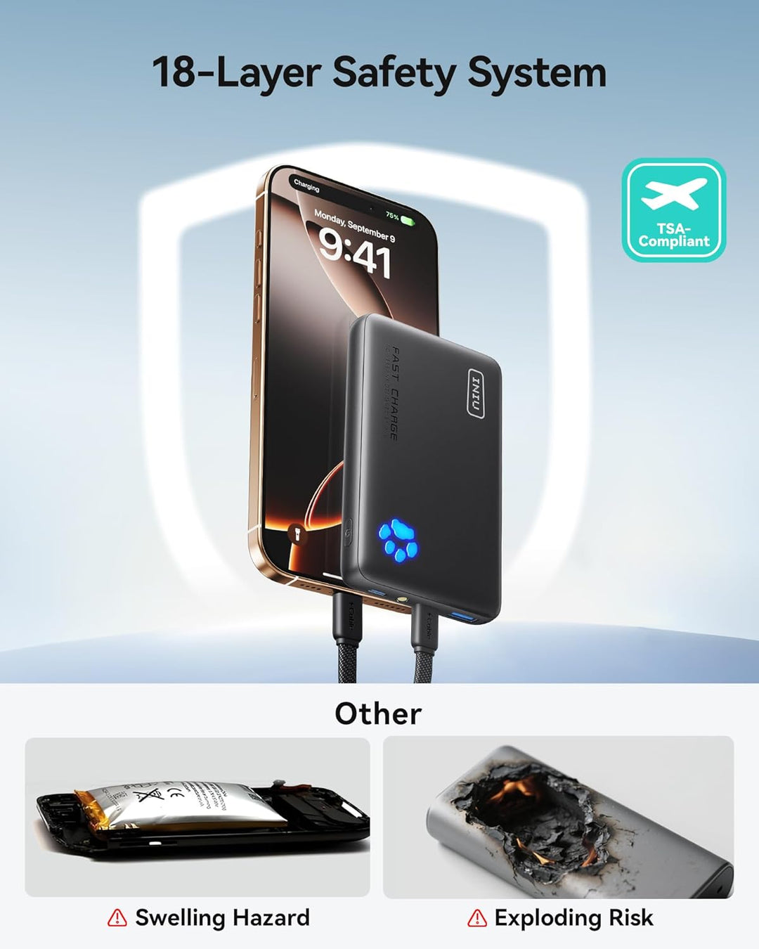 INIU Cargador portátil, Batería externa ultra delgada de 10000 mAh...