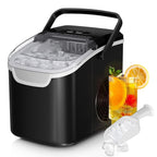 Máquina para hacer hielo para encimera, 8 cubos de hielo en 6 minutos, 26 libras/día de hielo con 2 tamaños - mini portátil, ahorro de energía y cesta/pala para el hogar/fiesta/viajes/campamento/bar