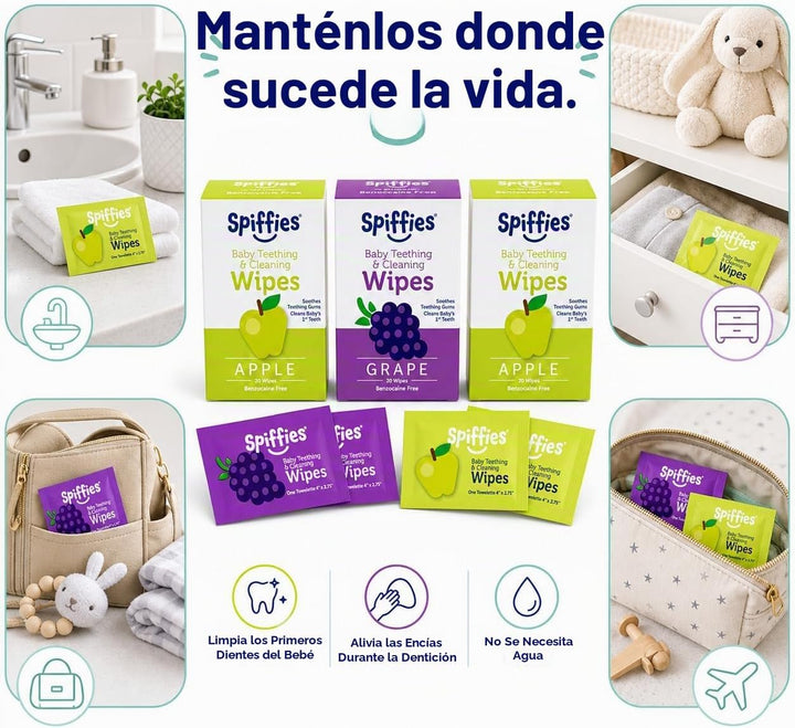 Spiffies - Toallitas de dientes de xilitol para bebés, manzana y uv...