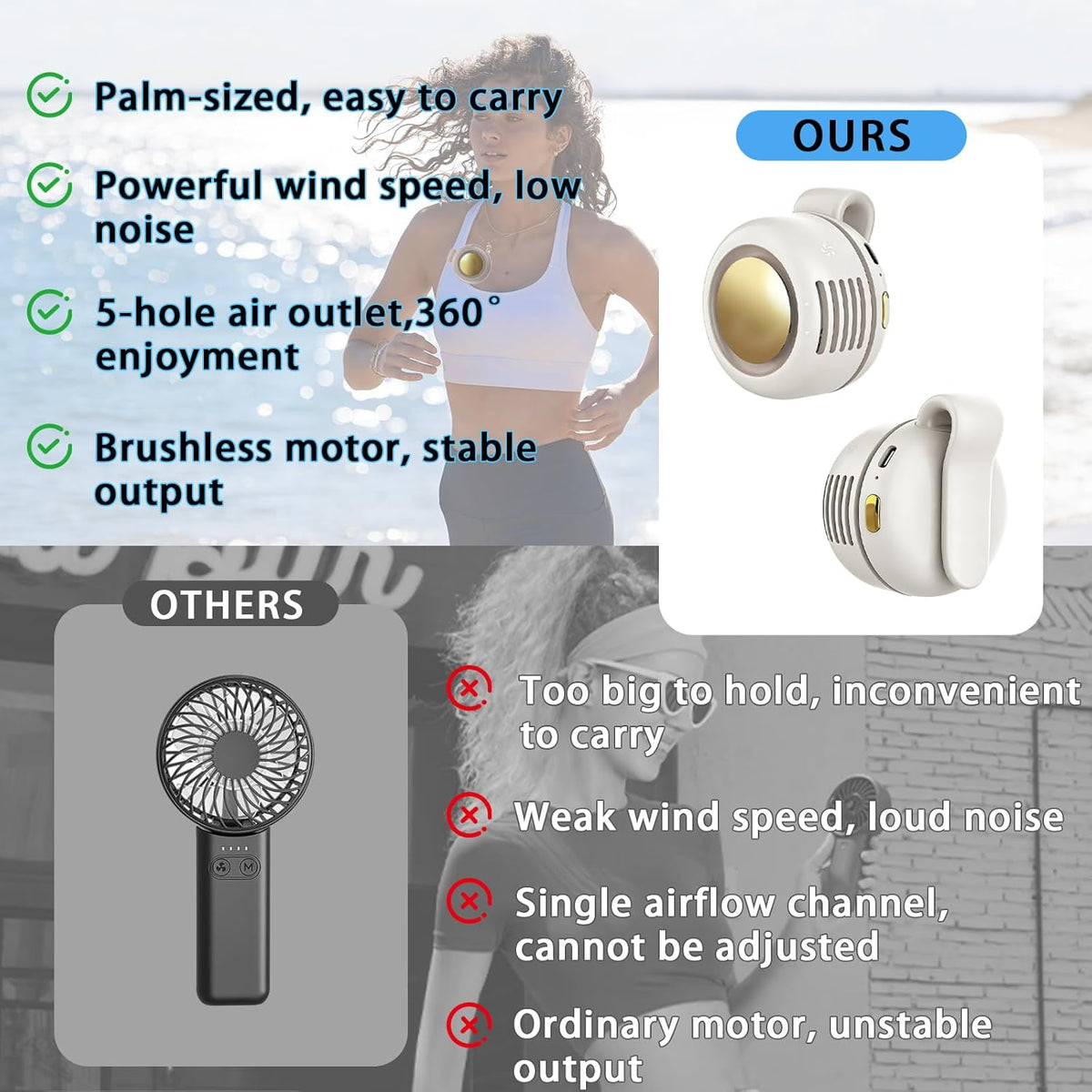Ahuccf Ventilador portátil con clip, mini ventilador giratorio reca...