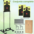 Conjunto de Soporte de Objetivo Ajustable con 10 Blancos de Papel, Dos Opciones de Montaje para Tiro al Aire Libre, Soporte Estable con Postes Metálicos y Clavos de Suelo