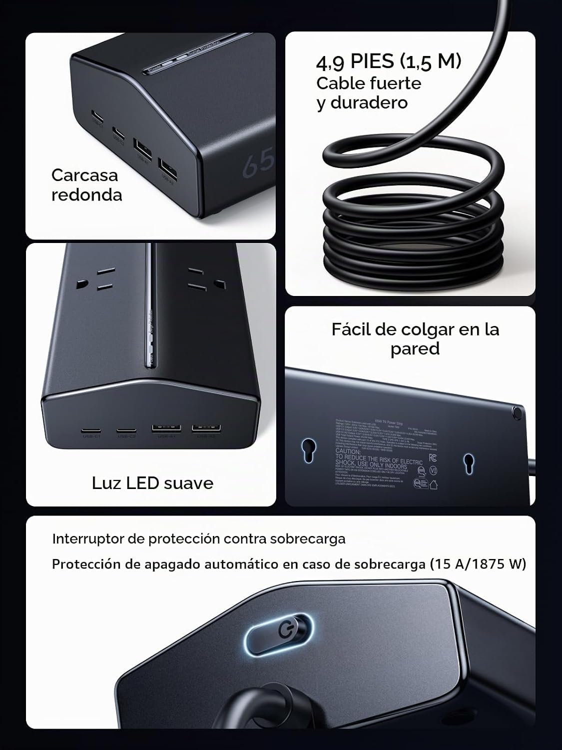 UGREEN Regleta de protección contra sobretensiones GaN 20 en 1 de 65 W