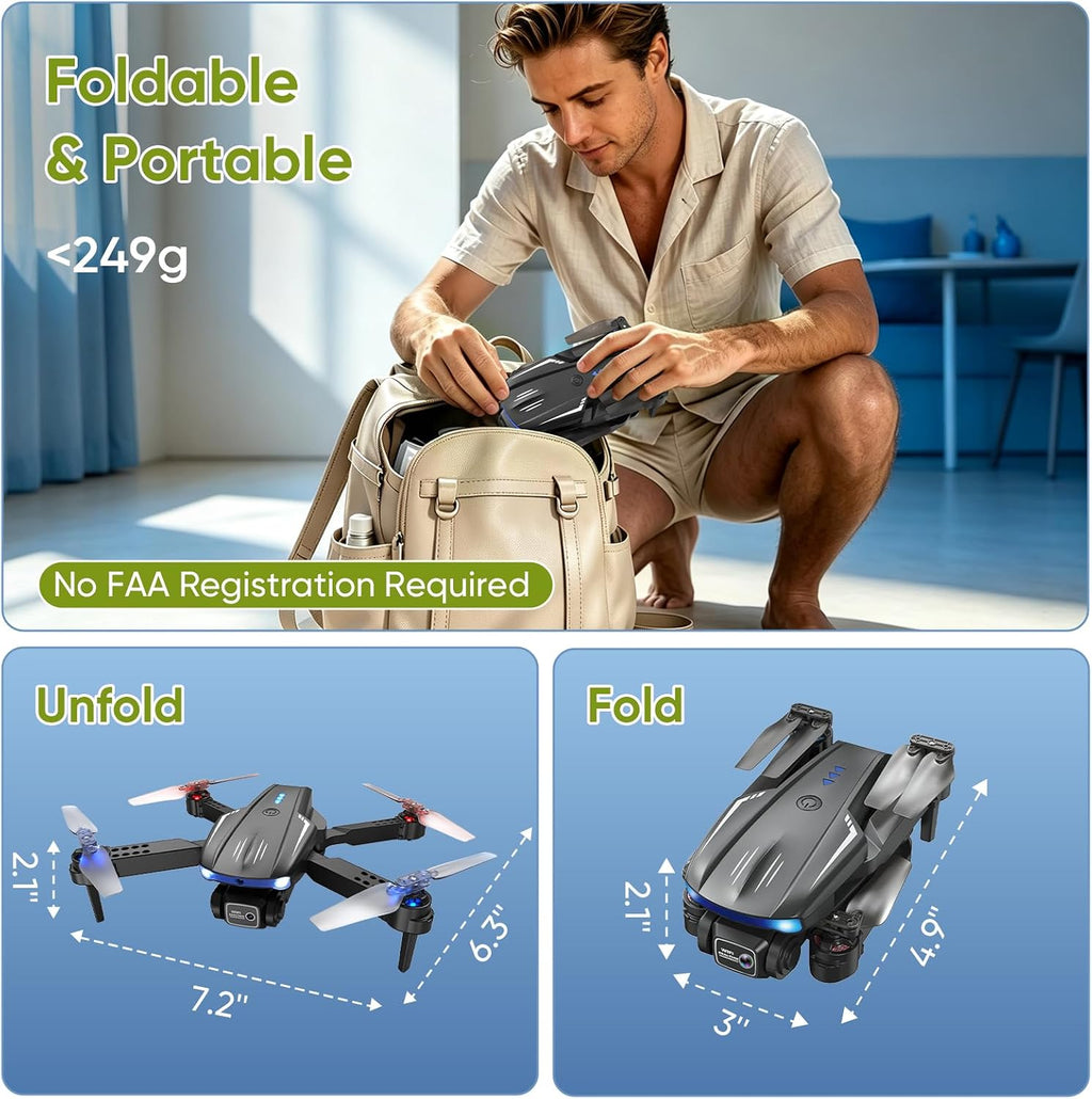 Dron con cámara 1080P para niños, adultos y principiantes, mini dron plegable, cuadricóptero RC con 2 baterías, despegue y aterrizaje con una tecla, giro de 360°, control de gestos, regalo de juguete
