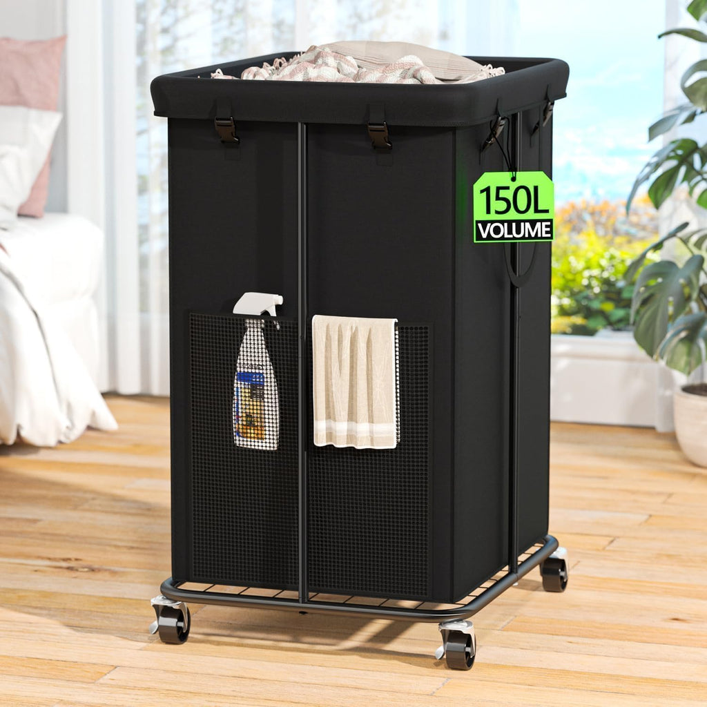 Cesta de lavandería con ruedas, cesta de lavandería enrollable de 150L con