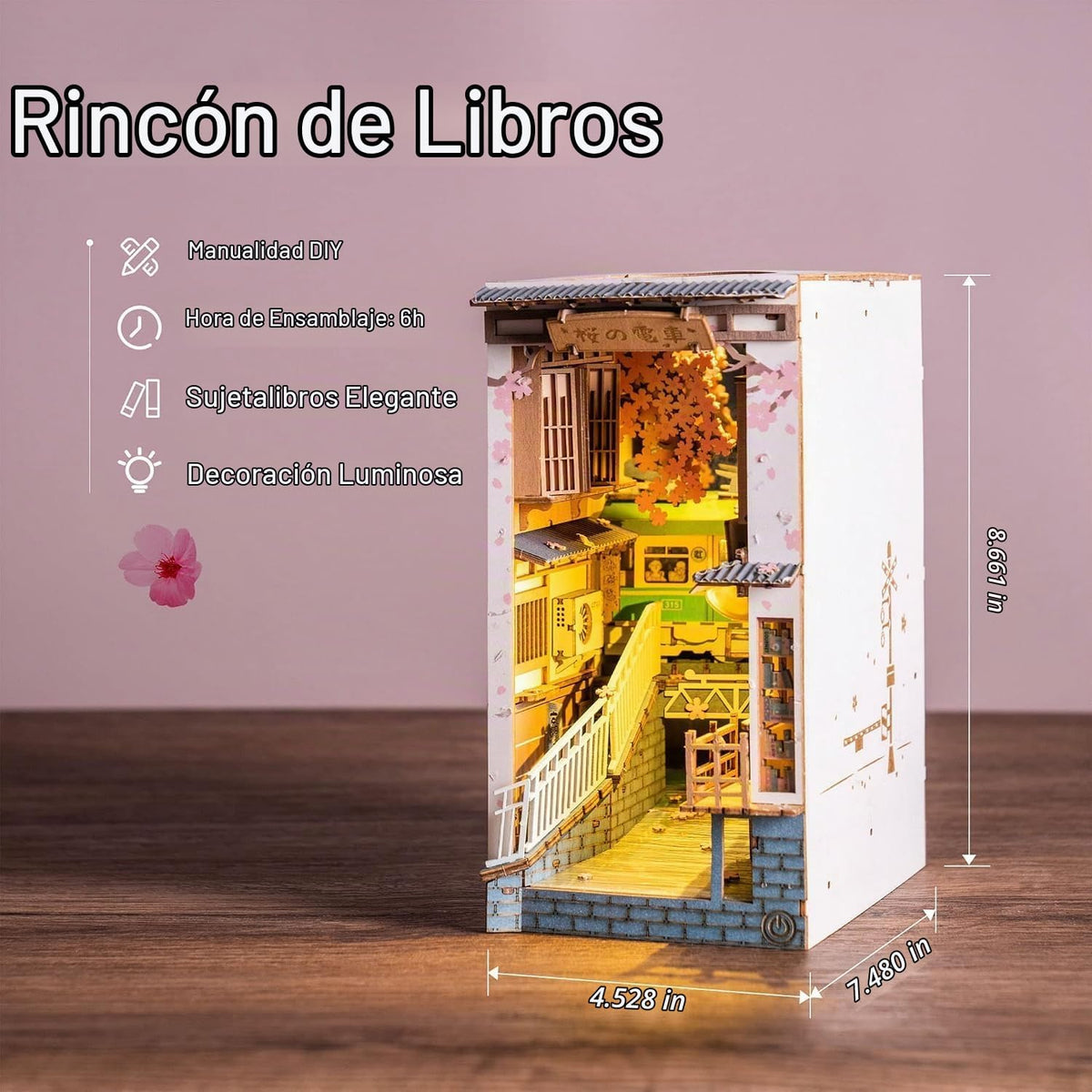 Rolife Kit de Rincón de Libros DIY Sakura Densya, Kit de Rincón de Libros en Miniatura DIY Separador de Libros Decorativo Creativo Inserto para Estantería Rompecabezas 3D para Adultos, Decoraciones de