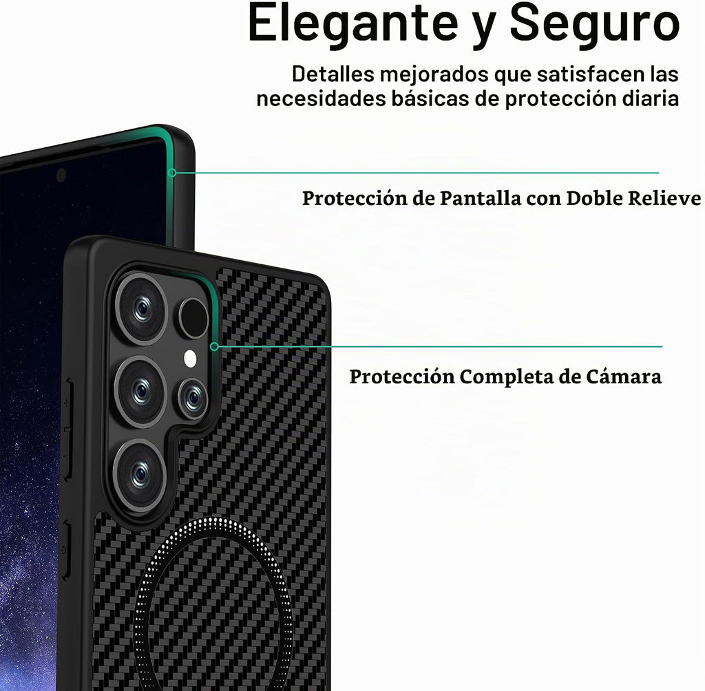 ONES Funda magnética para Galaxy S25 Ultra, [compatible con MagSafe] [protección contra caídas de grado militar] patrón de fibra de carbono, a prueba de golpes, carcasa rígida para Galaxy S25 Ultra