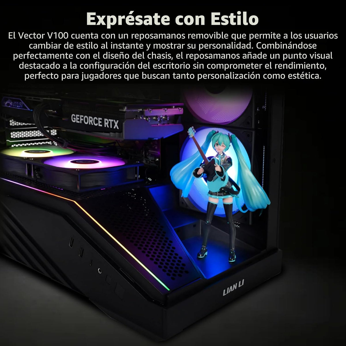 Lian Li V100 ATX semitorre para PC con tira LED RGB, diseño de plat...
