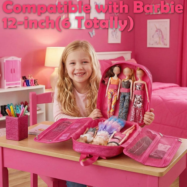 Mochila de transporte compatible con muñecas Barbie de 12 pulgadas,...