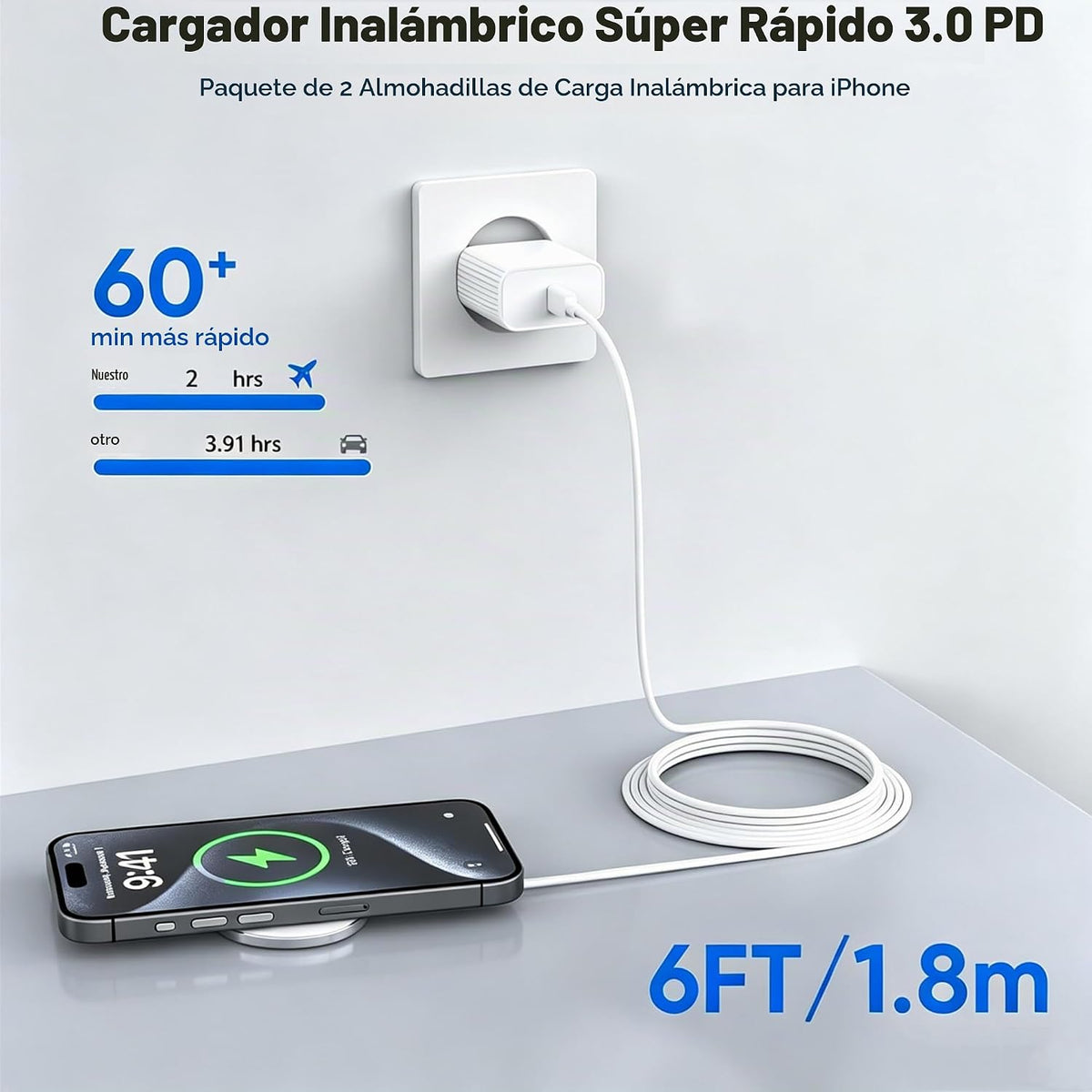 [Certificado MFi de Apple] Cargador magnético inalámbrico para iPhone, cargador Magsafe, almohadilla de carga rápida de teléfono de 6 pies y 15 W, carga magnética inalámbrica para iPhone 17/17Air/16 Pro Max/16 Plus/15 Pro Max/14/13/12/AirPods3/2/Pro