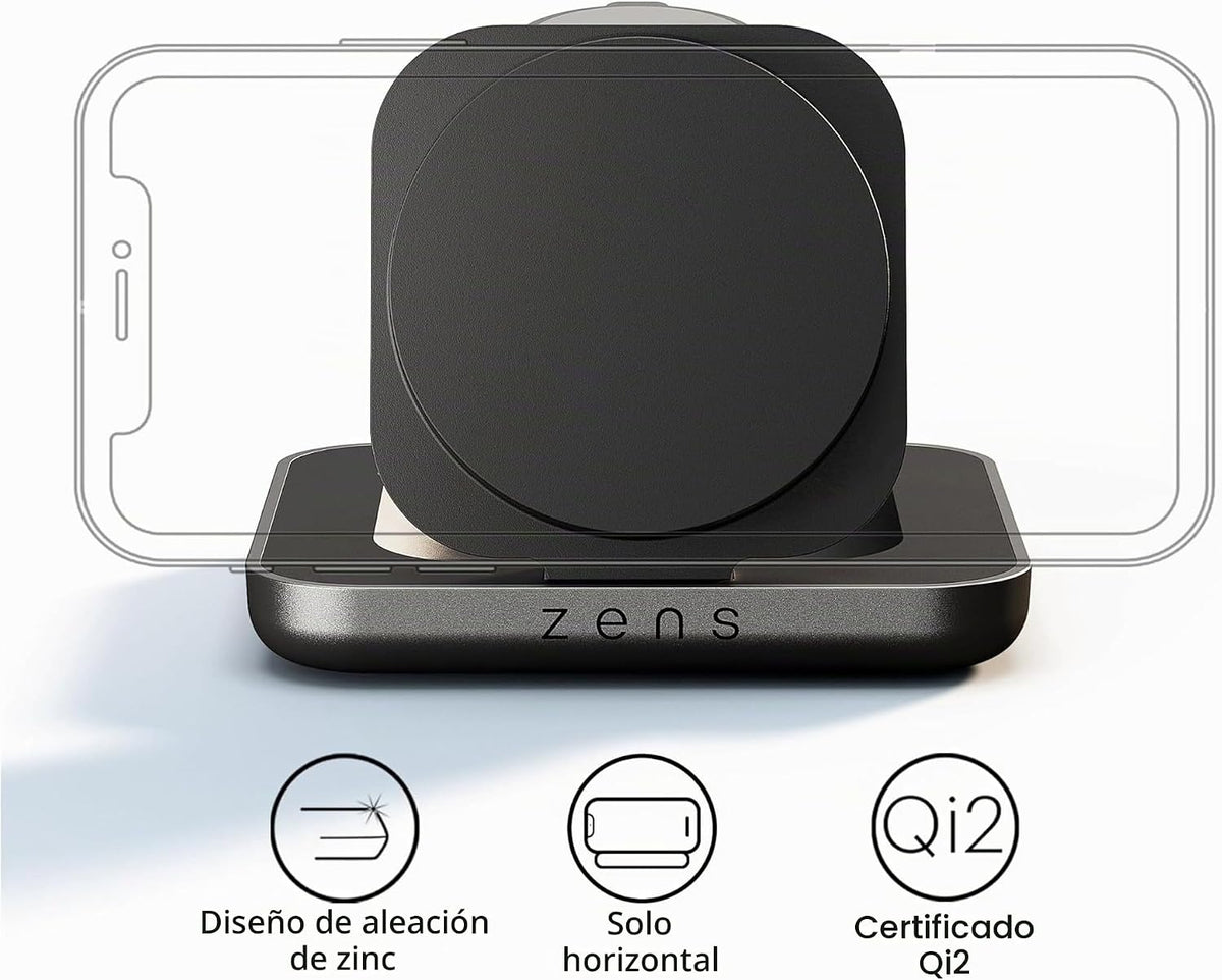 Zens Cargador de mesita de noche Pro 2 | MagSafe Qi2 + Apple Watch Carga rápida | Estación de carga inalámbrica | Modo de espera | iPhone 17/16/15/14/13/12 | Adaptador de 45 W | Negro