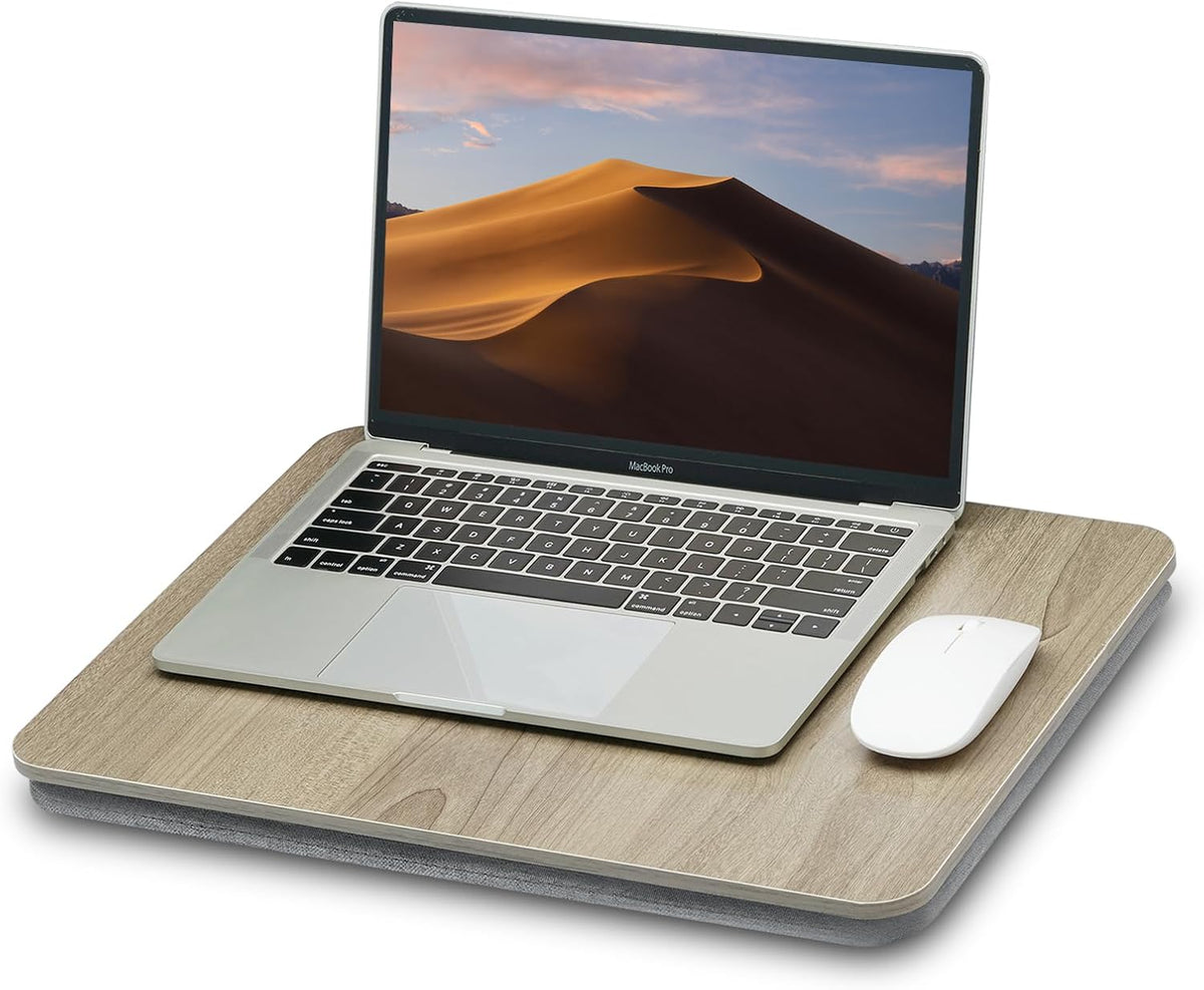Escritorio portátil de regazo para laptop con cojín de almohada, se adapta a portátiles de hasta 15.6 pulgadas, soporte de regazo para cama, sofá y alfombra, soporte para tableta de libros