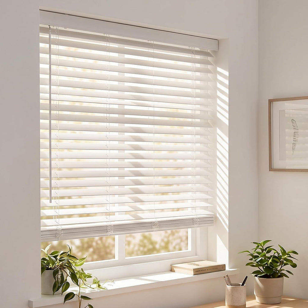 Persianas de Madera Real Sin Cables de 2" 23"W x 48"H Blanco en Pino para Ventanas de Interior