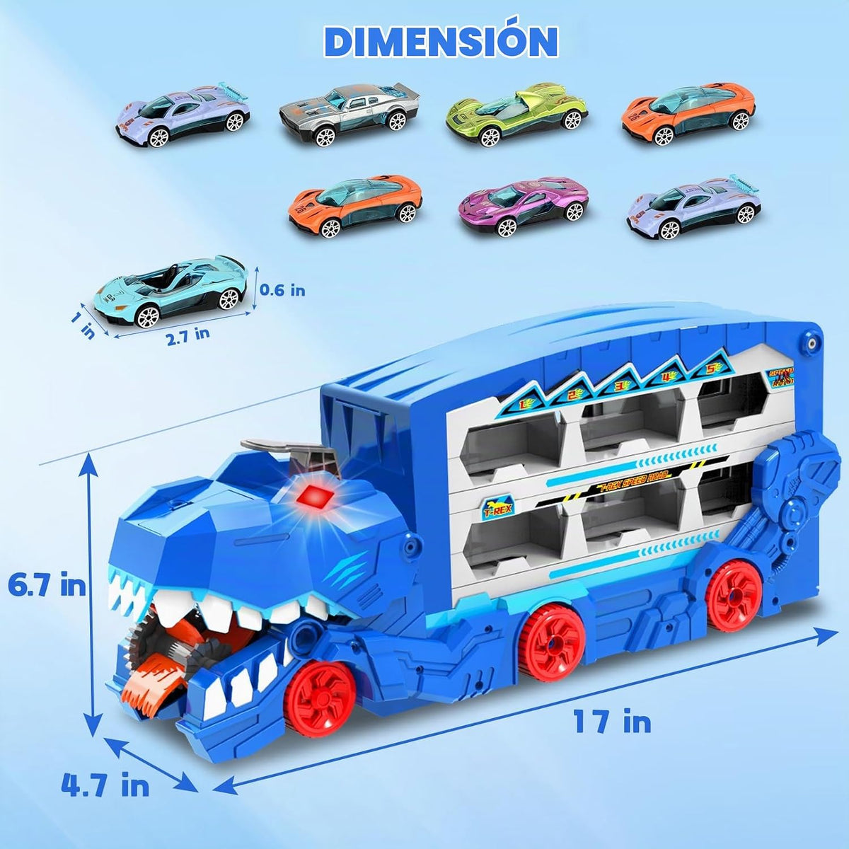 Juego de juguetes de pista de carreras de autos de transporte de dinosaurios para niños con coches de metal fundido a presión