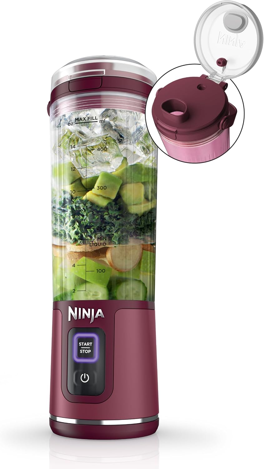 Ninja Blast Licuadora Portátil, Inalámbrica, Vaso de 18 oz, Cranberry Red, BC151CR