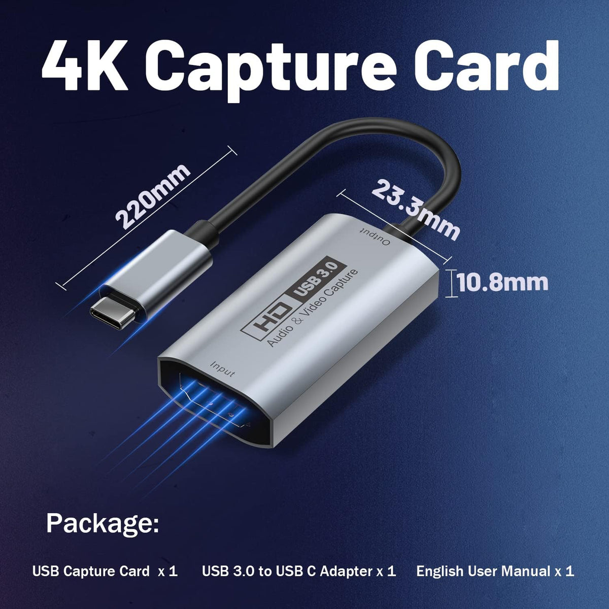 Tarjeta de captura de video, dispositivo de captura HDMI a USB-C USB3.0, 2K@30FPS