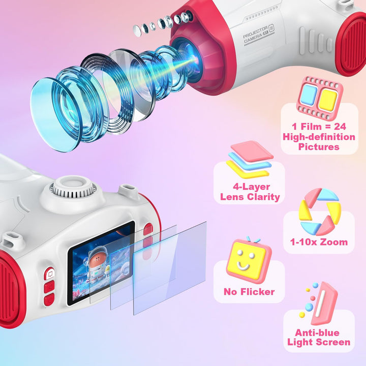 Uffylle Cámara para niños con proyector, cámara de video selfie par...