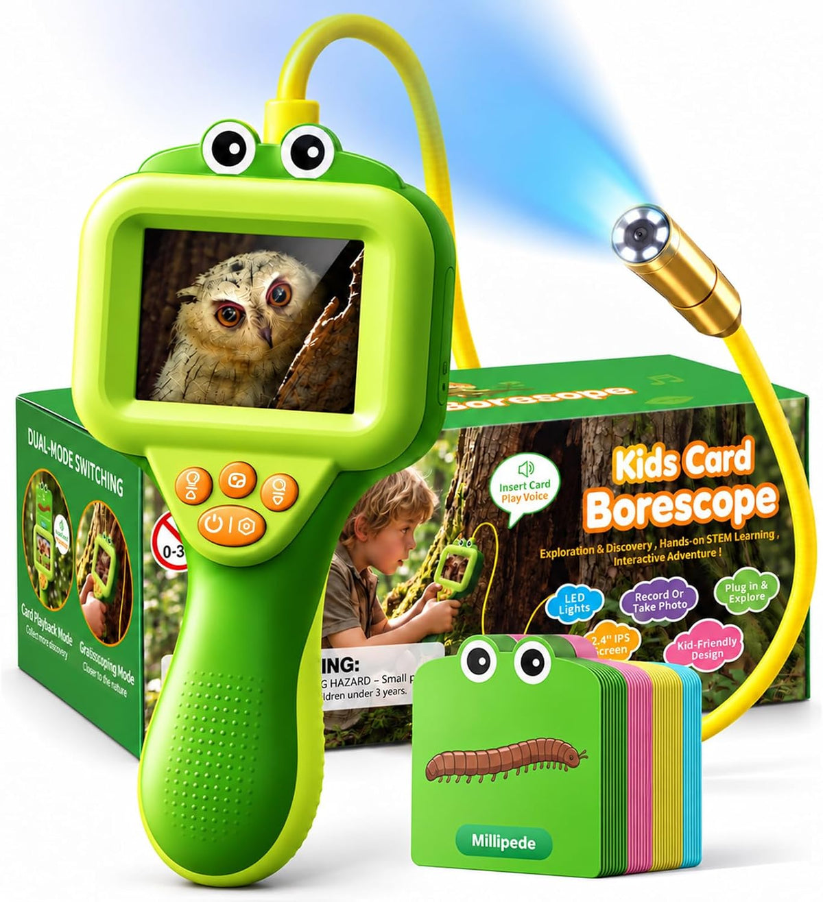 Juguete de cámara de boroscopio para niños con tarjetas flash parlantes