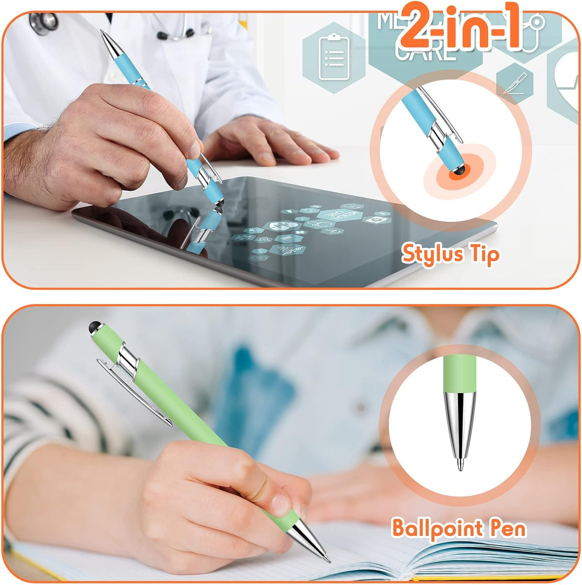 Yeaqee 100 bolígrafos a granel con punta de lápiz capacitivo, colores