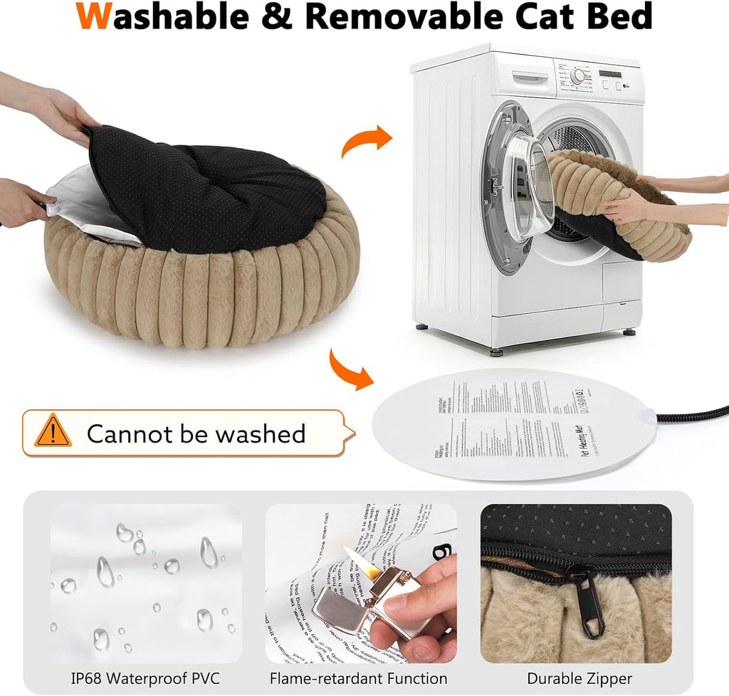 Camas calefactables para gatos de interior y perros pequeños, cama térmica de 20 pulgadas para mascotas con temporizador y temperatura ajustable, cama eléctrica extraíble e impermeable para gatos de interior