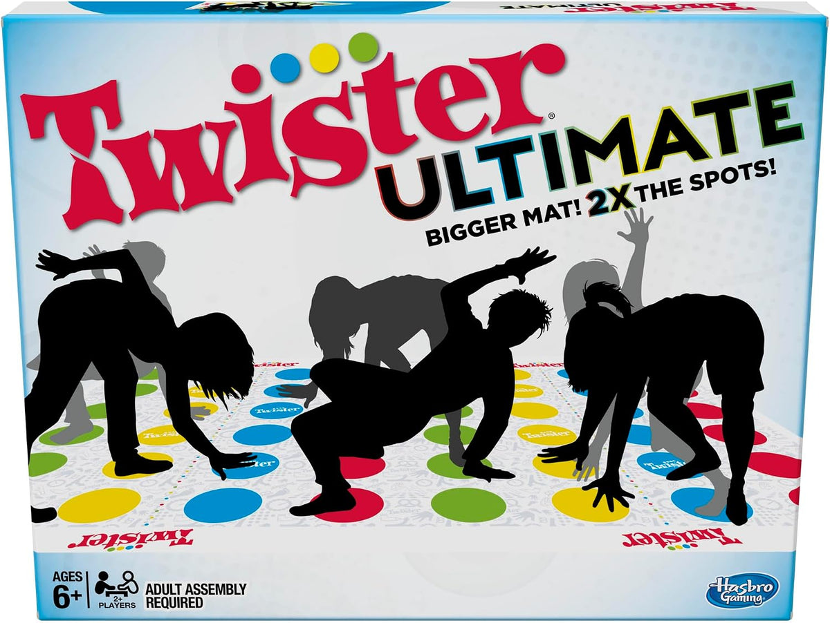 Hasbro Gaming Twister Ultimate: Tapete más grande, más puntos de colores, juego familiar de fiesta para niños de 6+ años; compatible con Alexa (exclusivo de Amazon)
