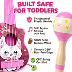 Juego de juguetes de guitarra para niños, instrumentos musicales duraderos a prueba de caídas 7 en 1 para niños de 3 a 5 años, lindo juguete de ukelele de animales con pandereta de madera, guiro