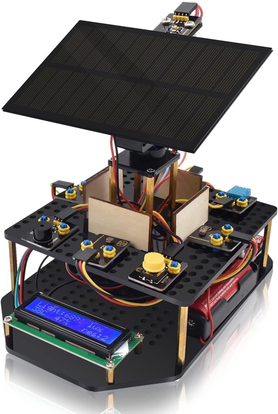 KEYESTUDIO Kit electrónico de seguimiento solar DIY para Arduino, carga de teléfono inteligente, sensor de temperatura y humedad, sensor de luz BH1750, kit de programación educativo para adolescentes
