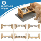 Cuencos elevados para perros y gatos pequeños, soporte elevado ajustable para perros con 6 alturas, inclinación de 15°, alfombrilla de silicona a prueba de derrames, 2 cuencos de acero inoxidable, comedero de bambú