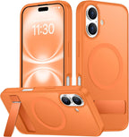 SPIDERCASE Funda magnética para iPhone 16, soporte incorporado, naranja