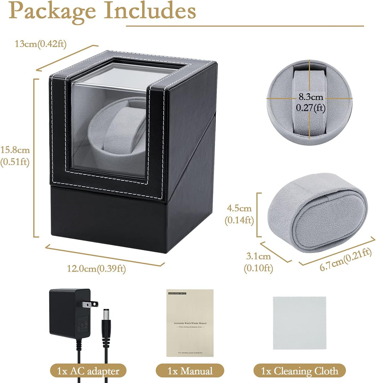 Mcbazel Caja Bobinadora Automática de Reloj de Cuero PU, Motor Silencioso con Enchufe, Caja de Exhibición y Almacenamiento para Relojes Automáticos