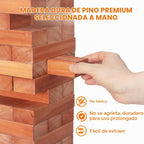 Nattork Torre gigante (pila de 1.77 pies a 4 + pies), juego de bloques gigantes apilables de madera | Hecho de madera de pino de alta calidad | Ideal para la familia, 54 unidades, marrón