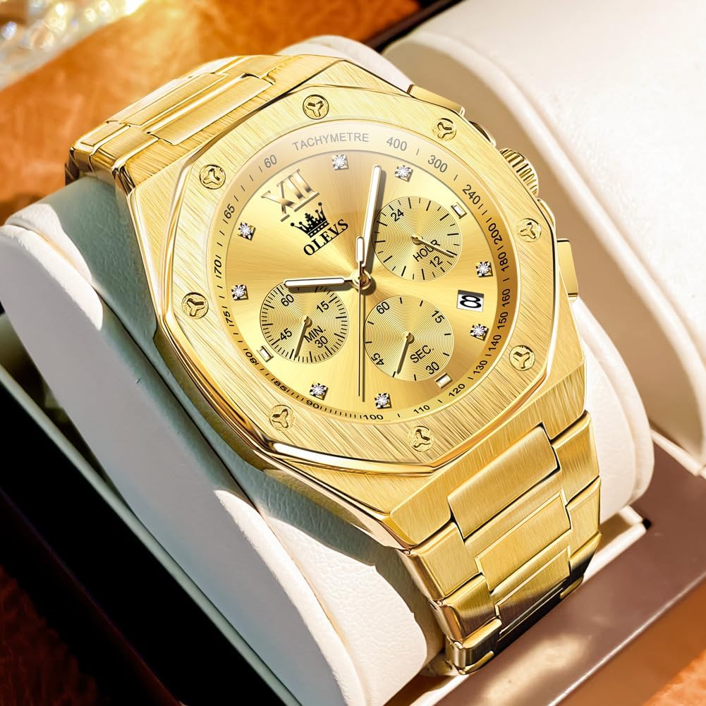 OLEVS Reloj para hombre Big Face Acero inoxidable Impermeable Luminoso Diamante