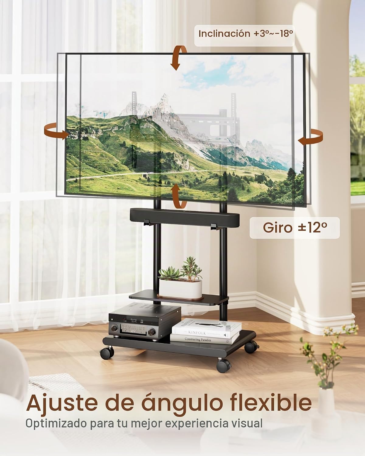 Soporte de TV rodante con soporte de barra de sonido para