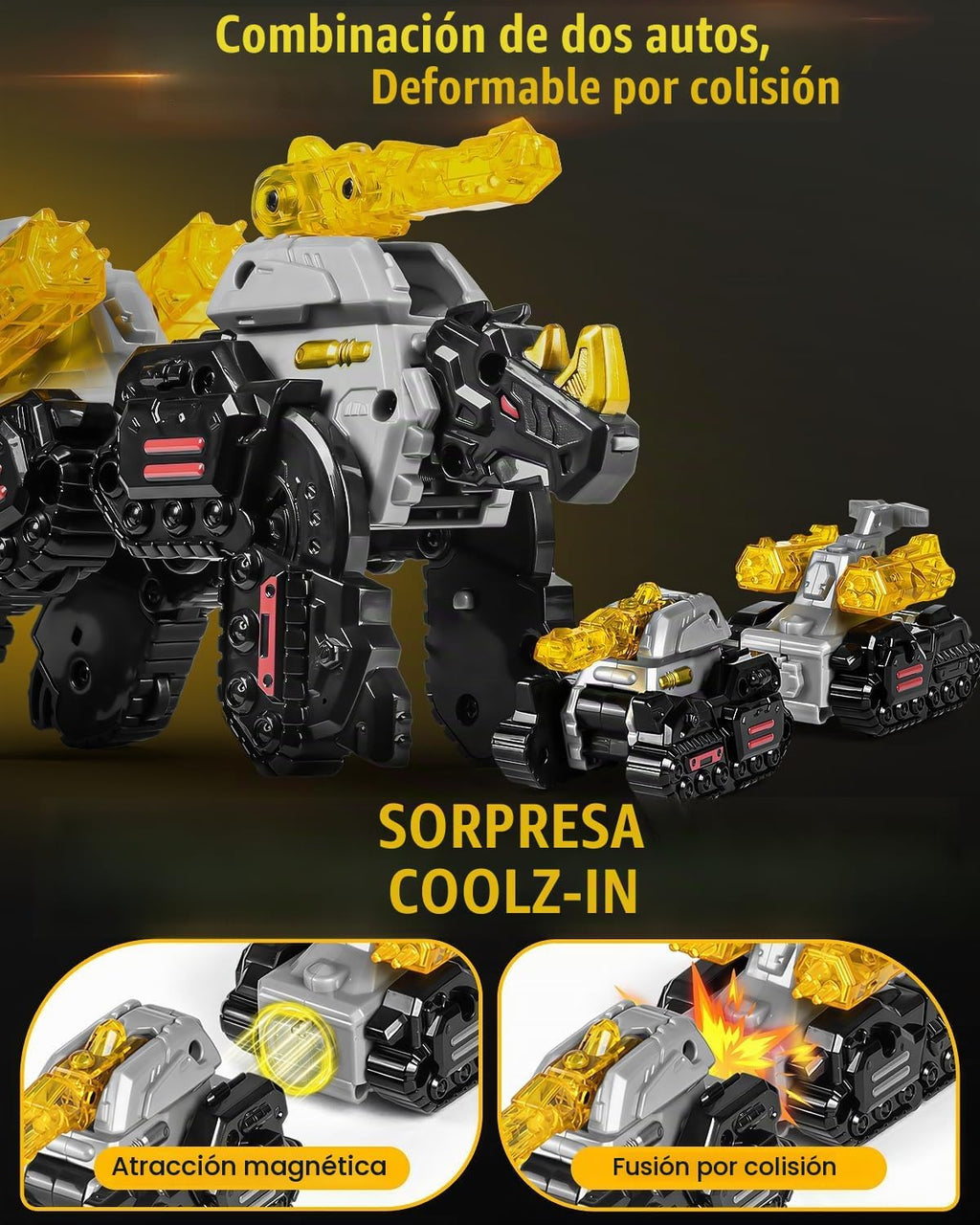 Juguete de automóvil de dinosaurio transformador de colisión, 2 autos magnéticos que se transforman en juguetes de dinosaurio, juguete de robot de dinosaurio para niños, juguetes de regalo