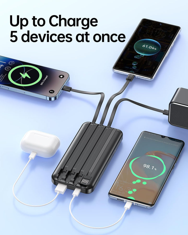 RONEGN Cargador portátil con cable integrado, cargador de batería d...