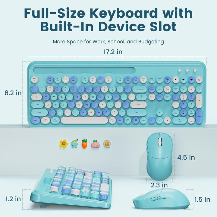 Combo de teclado y mouse inalámbricos, teclas redondas retro, tecla...