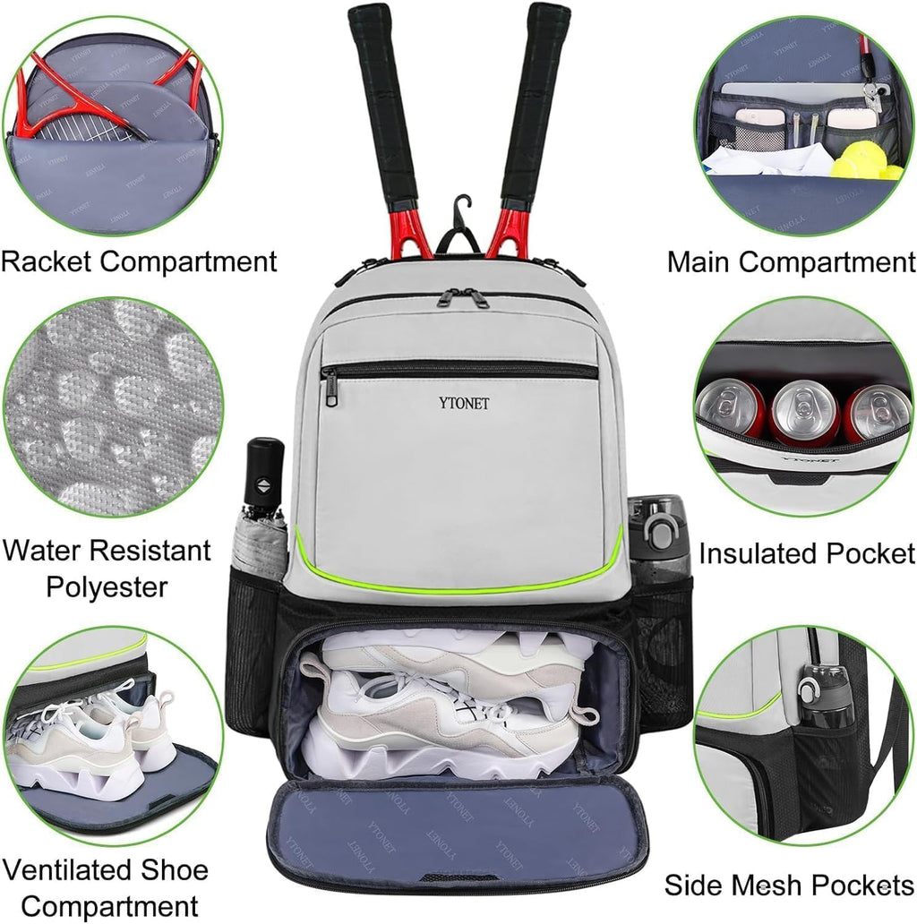 Ytonet Mochila de tenis para mujeres y hombres, 2 raquetas