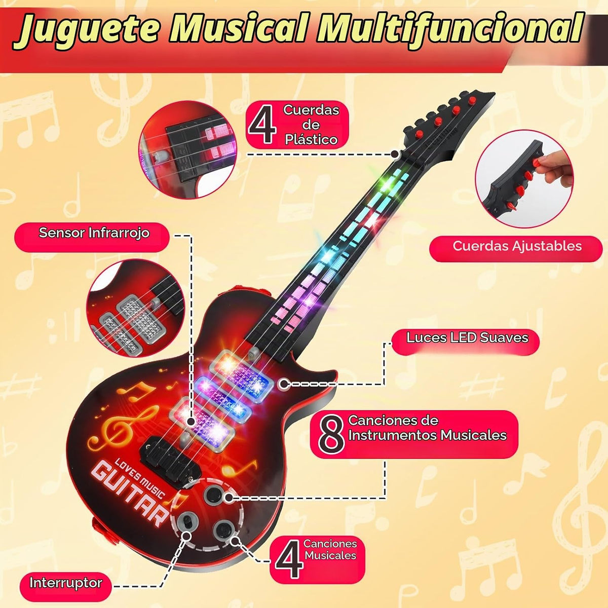Kids Electric Guitar con 4 Strings Light Up Toy para Toddlers