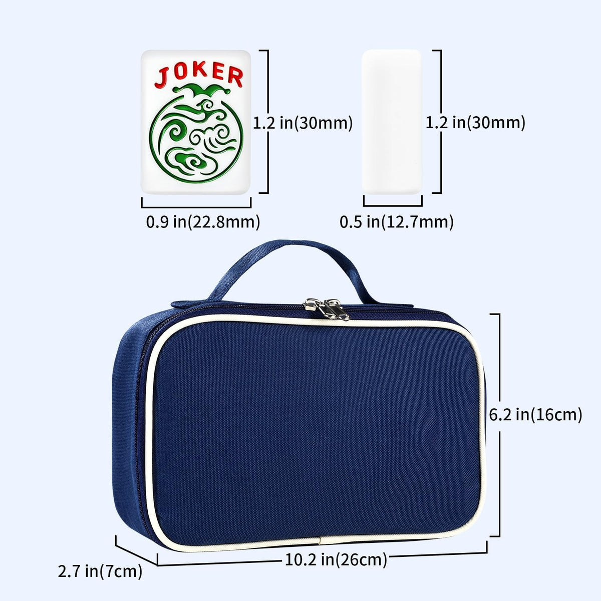 Juego de mahjong americano prémium con bolsa de transporte azul duradera, 166 azulejos blancos, incluye fichas y dados, juego de azulejos Mahjong portátil de viaje completo