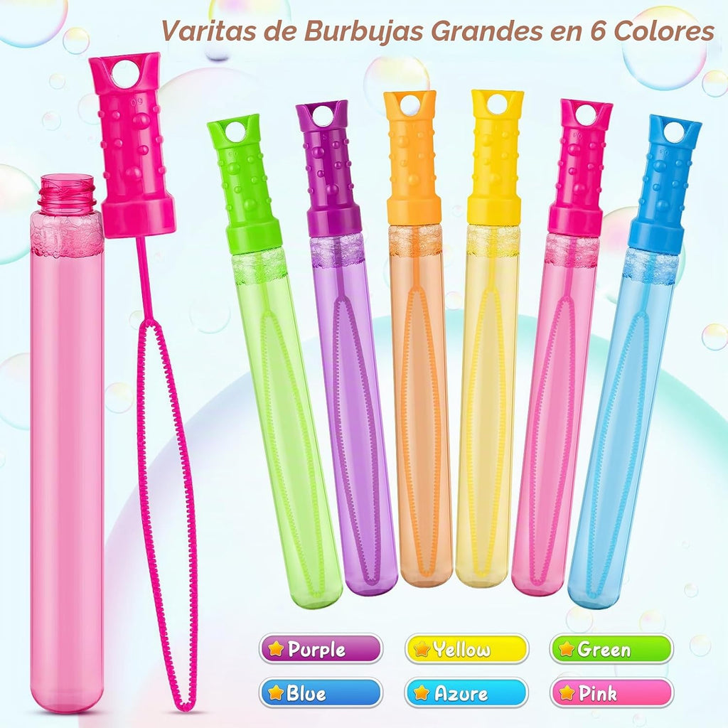 Paquete de 48 varitas de burbujas grandes a granel en 6 colores, recuerdos de fiesta a granel para niños, ideales para Pascua, verano, Halloween, San Valentín, premios escolares para niños y