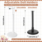 Yaocom 12 Soportes para Muñecas de 8 a 14 Pulgadas Ajustables, Negro, blanco