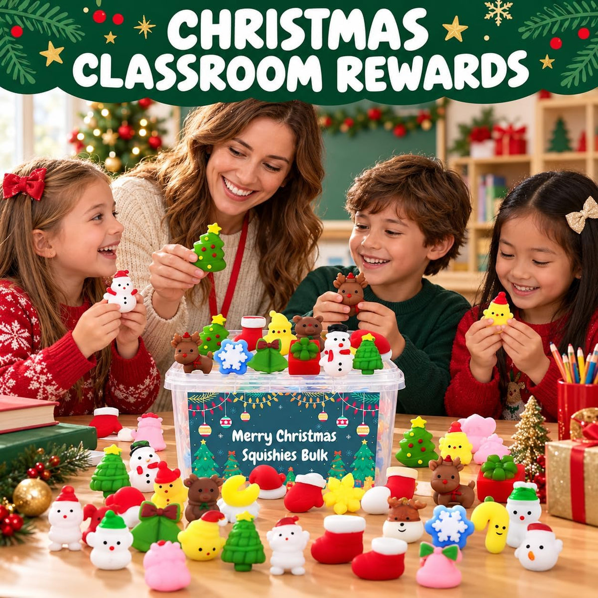 Recuerdos de fiesta de Navidad, 120 piezas de juguetes Squishies para niños, Mochi Squishy al por mayor, juguetes Kawaii mini para apretar, rellenos para bolsas de regalo, premios de aula para niños y