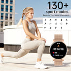 Reloj inteligente para mujer (respuesta/hacer llamadas), pantalla HD de 1.27 pulgadas con monitor de frecuencia cardíaca/sueño, más de 130 modos deportivos IP68 impermeable seguimiento de actividad