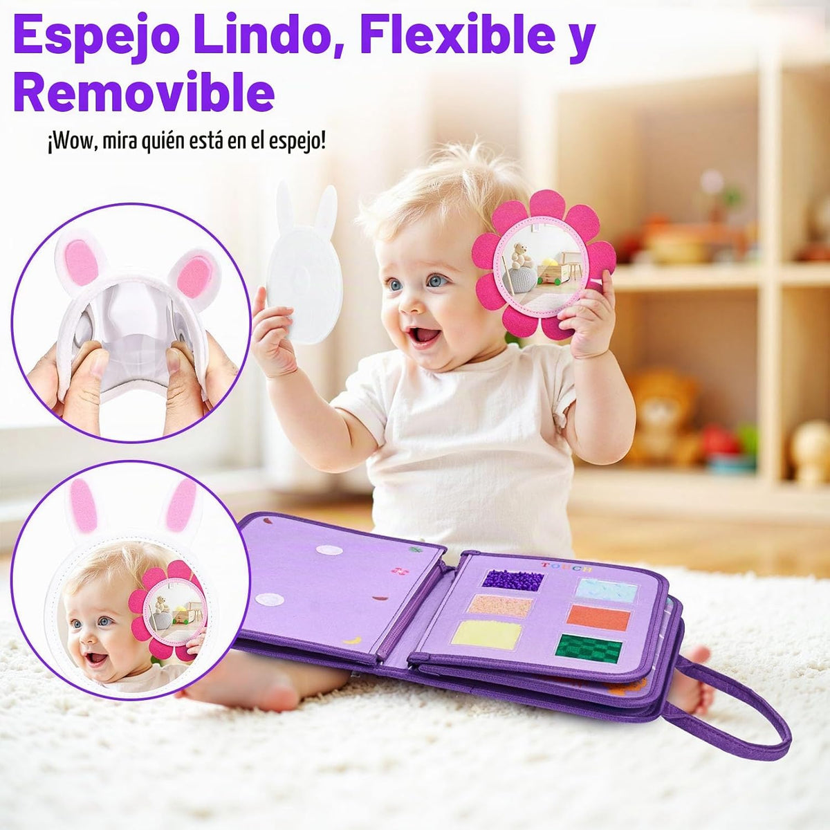 Juguetes Montessori de tablero ocupado, regalos de cumpleaños para niñas, juguete sensorial de viaje para autismo, libro de actividades educativas, aprendizaje preescolar, juguetes de habilidades motoras finas, morado