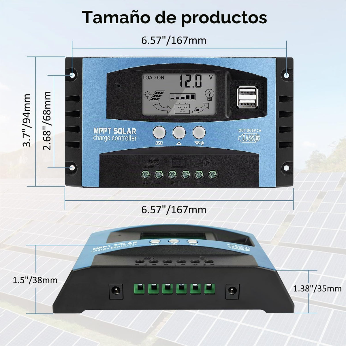 Controlador de carga de panel solar MPPT de 100 A, controlador de cargador de batería solar automático de 12 V/24 V con pantalla LCD, puerto USB dual y temporizador de ajuste de horas de encendido