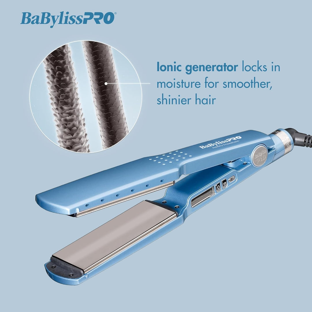 BabylissPRO Nano Titanium Ionic Hair Straightener, Professional Fla...